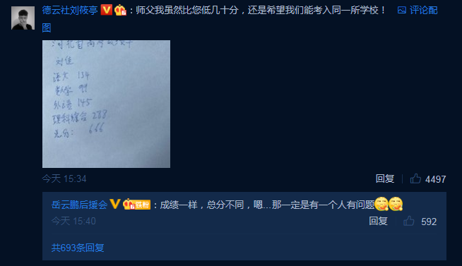 岳云鹏晒高考成绩单 引网友在线吐槽：恭喜恭喜！做梦成功