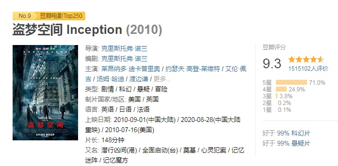《盗梦空间》重映定档  8月28日全国大规模上映