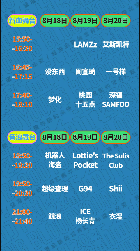 2023深圳新血计划超级音浪节（8月18/19/20日）演出阵容、订票详情